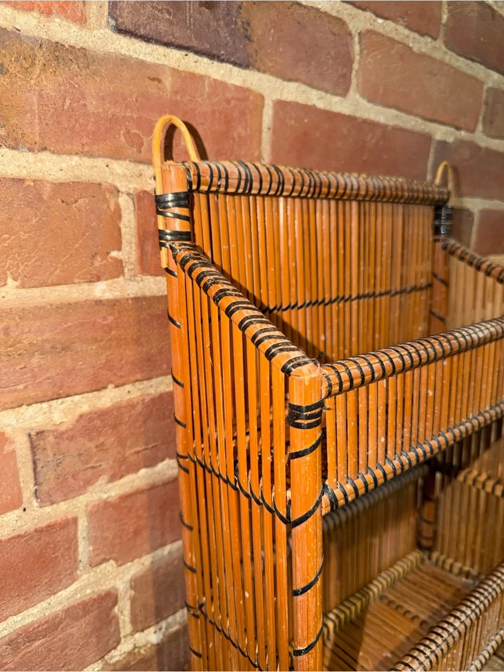 Handwoven Bamboo Spice Rack Organizer Orange Rattan Wall OrganizerThree Tier